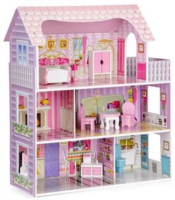 Drevený domček pre bábiky  | 9 kusov nábytku + LED