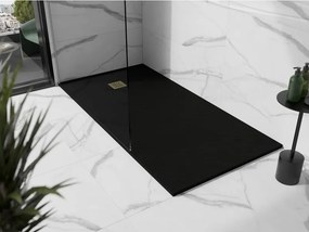 Mexen Stone+, obdĺžniková vanička z minerálneho kompozitu 160 x 80 cm, čierna, zlatá lesklá krytka, 44708016-G