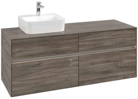 VILLEROY &amp; BOCH Collaro závesná skrinka pod umývadlo na dosku (umývadlo vľavo), 4 zásuvky, s LED osvetlením, 1400 x 500 x 548 mm, Stone Oak, C101B0RK