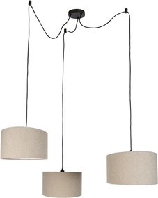 Závesná lampa čierna s béžovou teddy látkou 35cm 3-svetlá - Cava