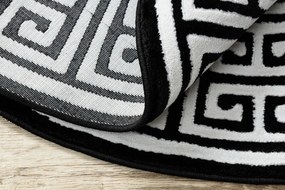 Dywany Łuszczów, Kusový koberec Gloss 6776 85 greek black/ivory kruh, 200x200 (priemer) kruh, čiernobiela, chodba / predsieň
