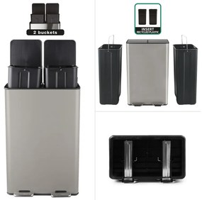 Taupe oceľový odpadkový kôš 2x30 l na triedený odpad/nášľapný Aliya – Spirella