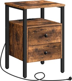 Noční stolek Vasagle Jungo 40 cm s nabíjecí stanicí hnědý/černý