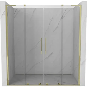 Mexen Velar L Duo, posuvné sprchové dvere do otvoru 180 cm, 8mm číre sklo, zlatá lesklá, 871-180-003-02-50