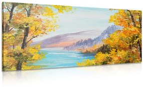 Obraz olejomaľba horského jazera - 100x50