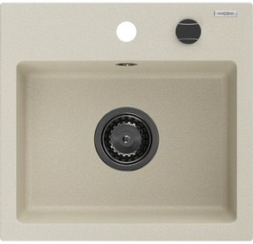 Mexen Milo, granitový drez 435x410x171 mm, 1-komorový, béžová s čiernym sifónom, 6505441000-69-B