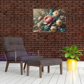 Sklenený obraz - Zátišie s kvetmi - maľba (70x50 cm)