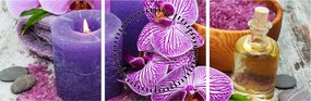 Obraz orchideí a sviečok (s hodinami) (90x30 cm)