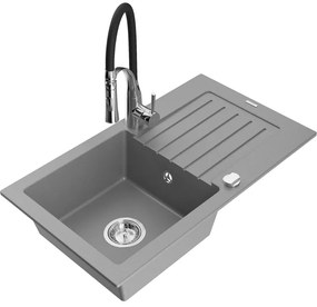 Mexen Pablo, 1-komorový granitový drez 752x436x161 mm a drezová batéria Aster, šedá, 6510-71-73450-07