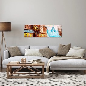 Obraz - Daždivého počasia a Eiffelovej veže (s hodinami) (90x30 cm)