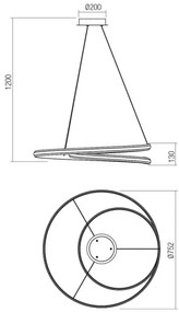 Redo 01-4365 - LED stmievateľný luster na lanku TORSION LED/60W/230V čierna