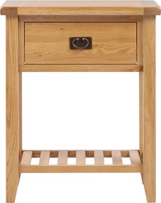 Úzky konzolový stolík so zásuvkou a latkovanou poličkou, 65x35x81 cm