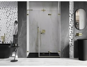 Mexen Lunar-F, L pravé skladacie sprchové dvere 125 cm, číre sklo, zlatý profil, 836SL-125-050-50-00-P