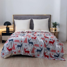 Vianočná mikroplyšová deka MERRY CHRISTMAS DEER sivá Rozmer: 200 x 220 cm