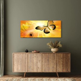 Obraz - Žltý motýľ s kvetom (120x50 cm)