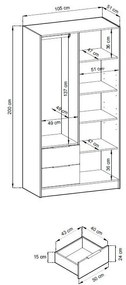 Šatní skříň Nelly 105 cm se zrcadlem šedá/dub artisan