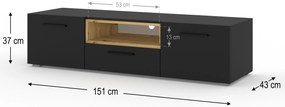 TV stolík/skrinka Akita 151 (čierna + dub artisan). Akcia -18%. Vlastná spoľahlivá doprava až k Vám domov. 1124862