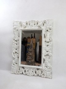 Zrkadlo TULIP biele, 80x60 cm, exotické drevo, ručná práca