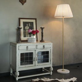 Retro stojaca lampa mosadz s plisovaným tienidlom krémová 45 cm - Kaso