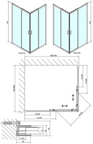 Polysan Polysan, EASY LINE obdĺžniková sprchová zástena 900x800mm, číre sklo, EL5315