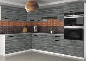 Kuchynská linka Belini 420 cm šedý antracit Glamour Wood s pracovnou doskou Uniqagrande  TOR UNIQAGRANDE/5/WT/GW1/0/B1