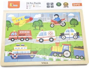 Puzzle na podstavci Viga 51462 24 dielikov - vozidlá v meste