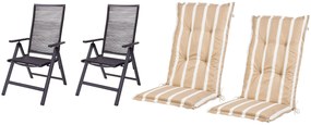 Livarno home Záhradné kreslo Miami, 2 kusy + Podložka na kreslo s vysokým operadlom Valencia/Miami, pruhy/béžová, 2 kusy  (800010853)