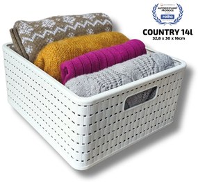 Rotho Plastový košík COUNTRY, rovný, biely - 14 l, 30 x 33 x 16