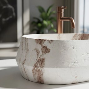 Rea Zoe Travo, umývadlo na dosku 590×380×170 mm, béžová / ecru imitácia kameňa matná, REA-U3540