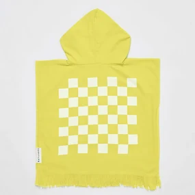 Žltá detská plážová osuška s kapucňou Sunnylife Checkerboard, 3-6 rokov