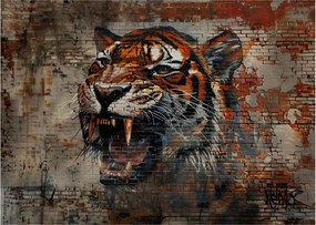 Sklenený obraz - Tiger z tehál (70x50 cm)