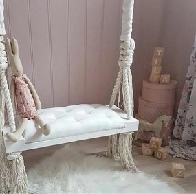 Vintage drevená hojdačka béžová 60/75 cm 60 cm