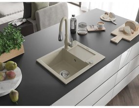 Mexen Enzo, 1-komorový granitový drez 576x465x174 mm a drezová batéria Savita, béžová, 6506-69-672601-69