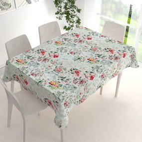 Biante Bavlnený obdĺžnikový obrus Sandra SA-415 Kvety na mintovom hexagóne 50x100 cm