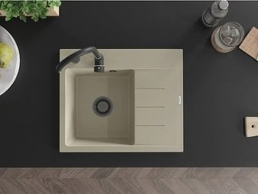 Mexen Ben, 1-komorový granitový drez 600x500x190 mm, ľavý + čierny sifón, béžová, 6522605000-69-B