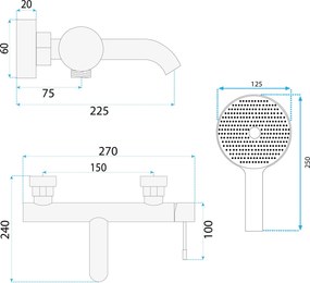 Rea Rivo, vaňová batéria s ručnou sprchovou súpravou, zlatá matná, REA-B9338