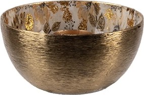 Bielo-zlatý kovový svietnik s béžovými kvetmi Flowers Gold - Ø 8*4 cm