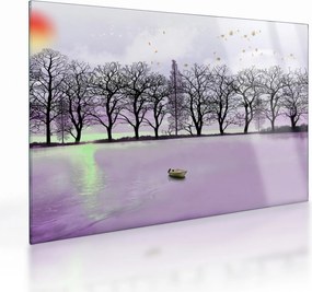Sklenený obraz - Pramice na jazere (70x50 cm)