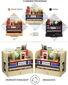 DIY zakladač na A4 dokumenty, písacie potreby a vreckovky so zásuvkou svetlé drevo B3S Svetlé drevo