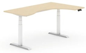 Výškovo nastaviteľný stôl, elektrický, 625-1275 mm, ergonomický pravý, doska 1800x1200 mm, breza, biela podnož