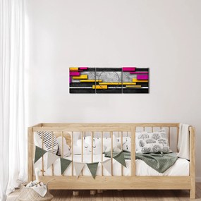 Obraz farebné abstrakcie na čiernom pozadí (s hodinami) (90x30 cm)