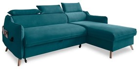 Tyrkysová zamatová rozkladacia rohová pohovka (pravý roh) Sweet Harmony – Miuform