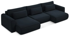 Tmavomodrá zamatová rozkladacia/s úložným priestorom rohová pohovka (do tvaru "U") Kapua – Makamii