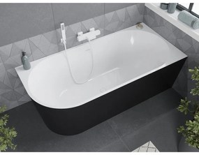 Mexen Mia, voľne stojaca rohová vaňa, pravá, 150 x 75 cm, biela-čierna, biely prepad, 52691507575P-20
