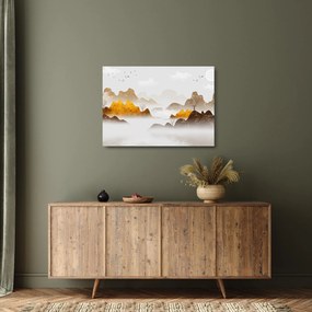 Sklenený obraz - Hory v hmle (70x50 cm)