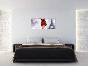 Obraz - Žena a Eiffelova veža (120x50 cm)
