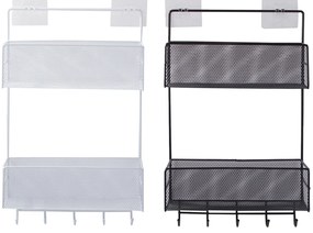 VERK GROUP Dvojposchodová závesná kovová polica do kúpeľne s 5 háčikmi, čierny ARGO