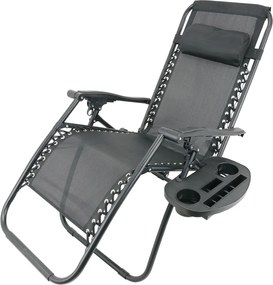GARDEN LINE Záhradné skladacie ležadlo s podložkou, vreckom a opierkou hlavy LEZ5934 čierne