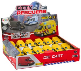 LEAN TOYS Sanitka 1:32, kovová, svetlá, zvuky - žltá