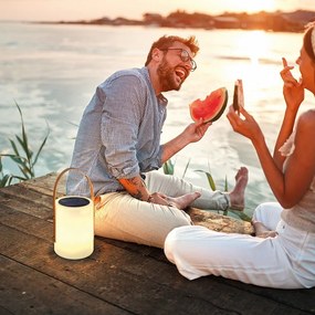 Bielo-hnedá LED stolová lampa (výška 34 cm) Bari – Fischer &amp; Honsel